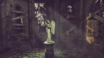 CGI Stunning marble angel statue stands alone in a crumbling, abandoned building video
