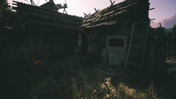 CGI Abandoned house surrounded by nature at dusk in a quiet countryside setting video