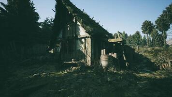 CGI Old weathered house surrounded by forest in daylight hours video