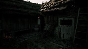 CGI Old rustic building in a forgotten settlement during dusk light video