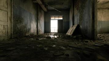 CGI Abandoned interior of a derelict building with debris on the floor video