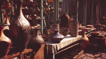 CGI Crafts and pottery showcased at a vibrant market in a historical location video