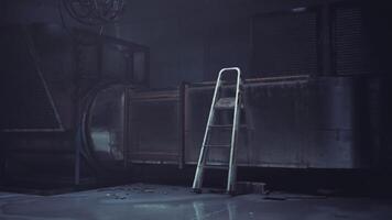 CGI Ladder leaning against a metallic surface in an industrial environment video