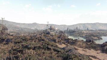 CGI Scenic view of a remote research facility in a mountainous landscape video