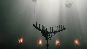 CGI Mysterious candle holder in a dimly lit room with beams of light video