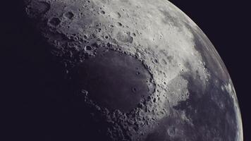 CGI Close up view of the moon surface revealing craters and shadows at night video