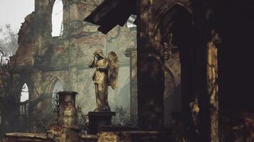 CGI Ruins featuring a stone angel sculpture in an overgrown, abandoned structure video