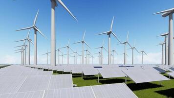 Solar panels and wind turbines in a field video