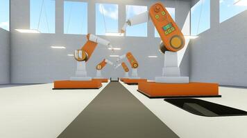 A robot is standing in a room with a large window video