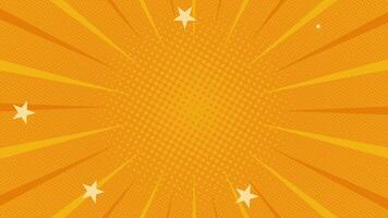 Orange halftone comic background animation with quick stripes around and stars. Loop playback on 4K footage. Suitable for comics, prints, posters, etc. video