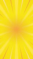 Yellow halftone comic vertical background animation with fast lines around and lightning bolts. Loop playback on 4K footage. Suitable for comics, prints, posters, etc. video