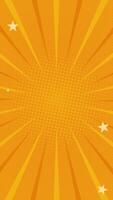 Orange halftone comic vertical background animation with quick stripes around and stars. Loop playback on 4K footage. Suitable for comics, prints, posters, etc. video