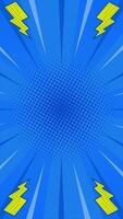 Blue halftone comic vertical background animation with fast lines around and lightning. Loop playback on 4K footage. Suitable for comics, prints, posters, etc. video
