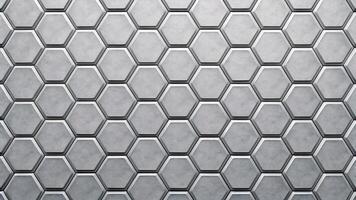 Seamless geometric hexagon grid pattern with a metallic honeycomb texture design. photo