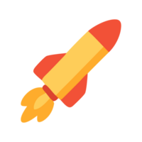 Illustration of a red and yellow rocket launching into space with fire trail, symbolizing innovation png