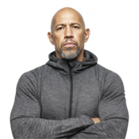 Bald man in gray hoodie with arms crossed isolated on transparent background png