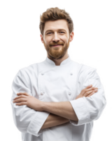 Smiling chef in white uniform isolated on transparent background png
