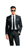 Stylish Man in Black Suit, Confident Pose Against a Transparent Background, Cool and Sophisticated Mood png