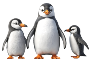 Adorable Penguin Family Posing Together in a Charming Winter Wonderland Scene - Professional digital artwork with vibrant colors and detailed composition png