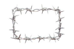 Sharp, Silver Barbed Wire Frame, Isolated on Transparent Background, Creating a Dramatic and Ominous Mood for Design Projects png