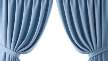 Elegant Light Blue Curtains Pulled Back to Reveal a Serene, Mysterious Stage Setting, Ideal for Dramatic Presentations or Elegant Events png