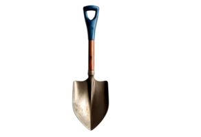 Sturdy Metal Shovel with Dark Wood Handle Against a Transparent Background, Ready for Gardening or Construction Work png