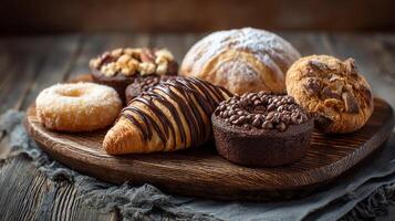Assorted pastries in sharp rustic setting image photo