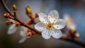 Crisp macro flower wallpaper on tree branch in full beautiful bloom photo