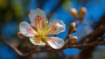 Glowing flower in sharp focus wallpaper with beautiful lush tree setting photo