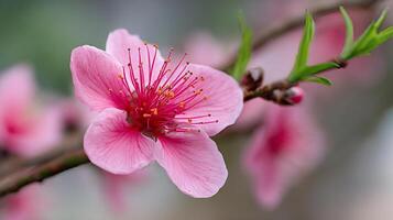 Macro wallpaper of beautiful flower on tree with pastel green background photo