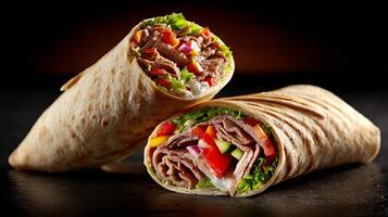Stock photography of mixed meat shawarma roll photo