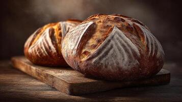 Delicious fresh bread bread photo with rustic board background