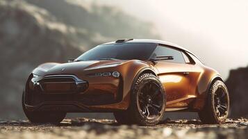 Realistic daylight photo of polished car