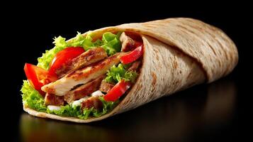 Appetizing shawarma roll wrap in bright lighting photography photo