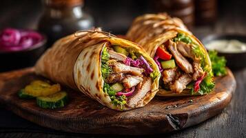 Studio light image of warm shawarma roll photography photo