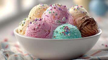 Ice cream scoops captured in bright soft image photo