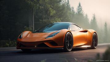 Unique modern car in outdoor photography setting photo