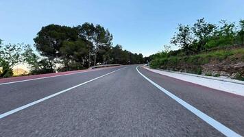 Embark on an adventure down a stunning winding road lined with trees, capturing the essence of natures peace photo