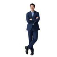 Man in suit arms crossed posing isolated on transparent background, no background png