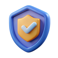 3d render of a shield with checkmark icon isolated on transparent background png