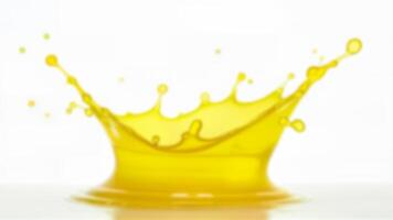 Blurred yellow liquid splash captured in motion, isolated on a white background. Useful for illustrating concepts of freshness, energy, or fluid dynamics. photo