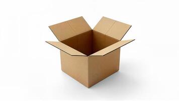 Simple cardboard box isolated for shipping or storage. Useful for packaging, delivery, or moving purposes in various contexts. photo