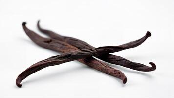 Dried vanilla sticks isolated on a white background for culinary, baking, or ingredient reference purposes. For food, spice, or natural product searches. photo