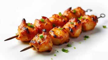 Crispy Grilled Chicken Skewers on Plate photo