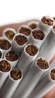 Cigarettes neatly arranged with visible tobacco inside video