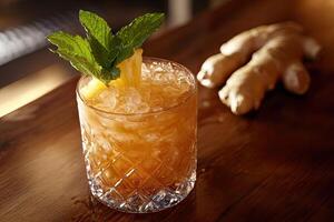 Refreshing Iced Pineapple Ginger Cocktail Drink photo