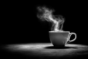 Steaming Coffee Cup on Dark Surface photo