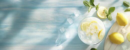 Refreshing Lemonade Drink with Ice and Mint photo