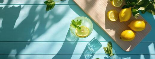 Refreshing Lemonade Drink with Mint and Lemon Slices photo
