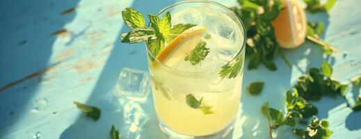Refreshing Lemonade Drink With Mint And Ice photo